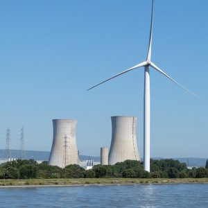 Nuclear power plant with wind mill