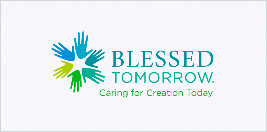 Blessed Tomorrow logo in grey box