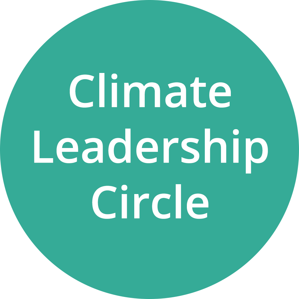 Teal circle with white text that reads "Climate Leadership Circle."