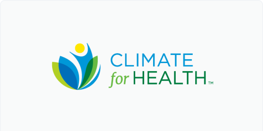 Climate for Health logo. A design of green and blue geometric shapes next to text that reads "CLIMATE for HEALTH."